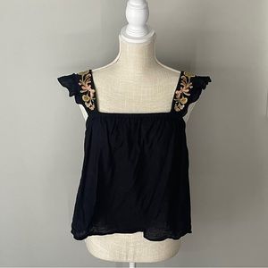 Madewell Embroidered Strap Swing Ruffle Tank Top
